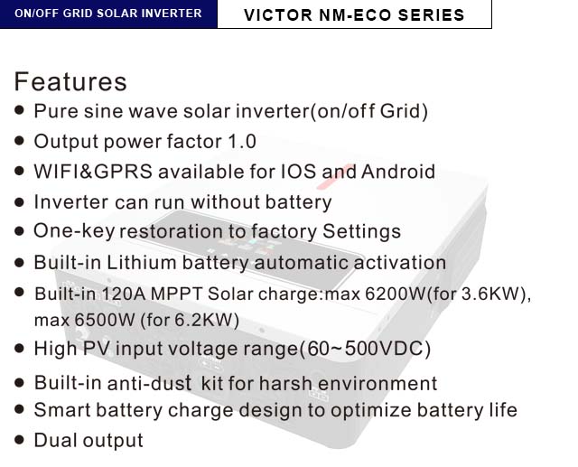 NM-ECO On/Off Grid 6,2 kW 48 V Solar-Wechselrichter 120 A MPPT-Laderegler RGB-Licht Dual-Ausgang 230 VAC