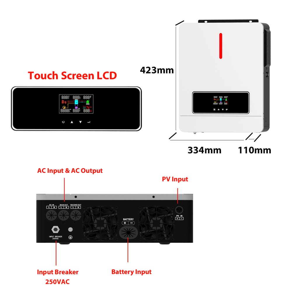 Fabrik NEUE Dual-Ausgang RGB Licht 60-500 VDC 120 A MPPT Ladegerät Controller 4,2 KW/6,2 KW On/off Grid Solar Inverter