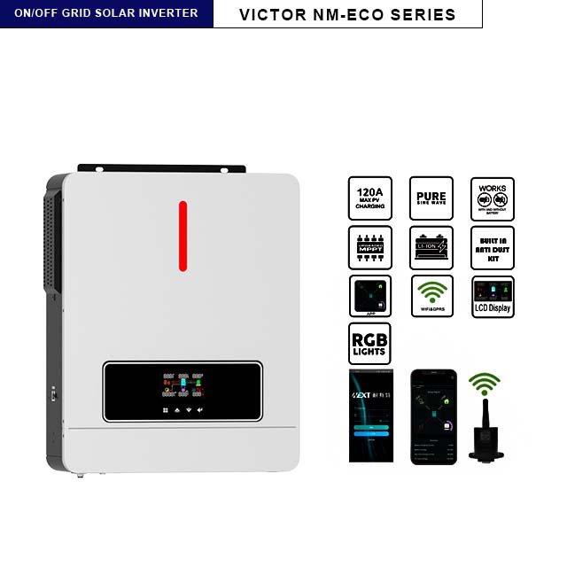 NM-ECO On/Off Grid 6,2 kW 48 V Solar-Wechselrichter 120 A MPPT-Laderegler RGB-Licht Dual-Ausgang 230 VAC